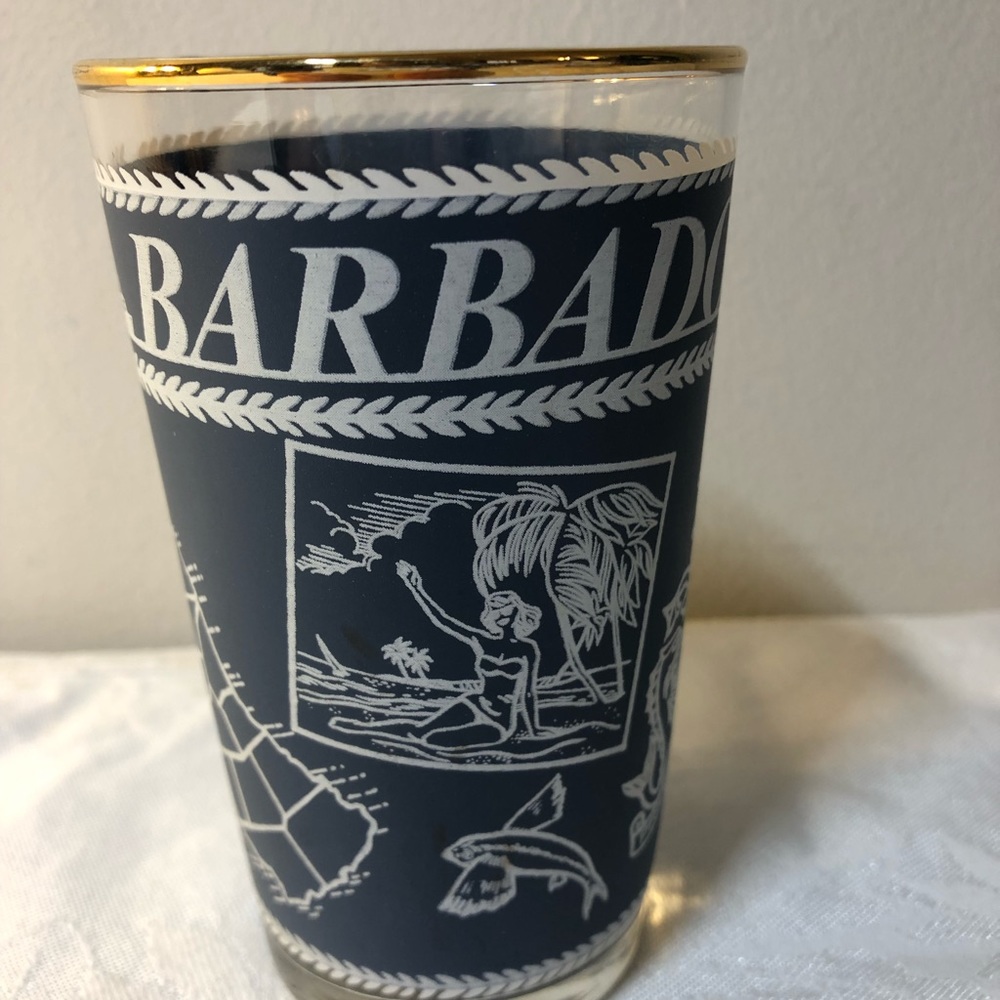 Vintage Federal Glass Barbados Glass , 5” West Indies, Gold Rimmed